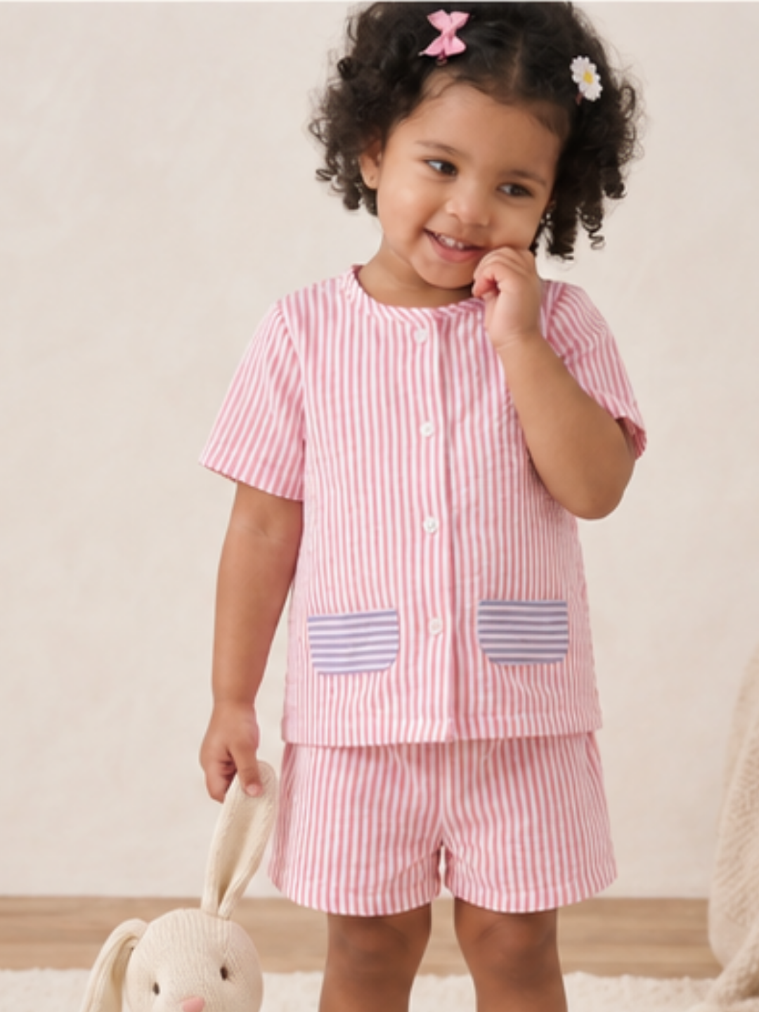 Pink Kids Striped Cotton Co-ord Set | Casual Wear | Tittertots