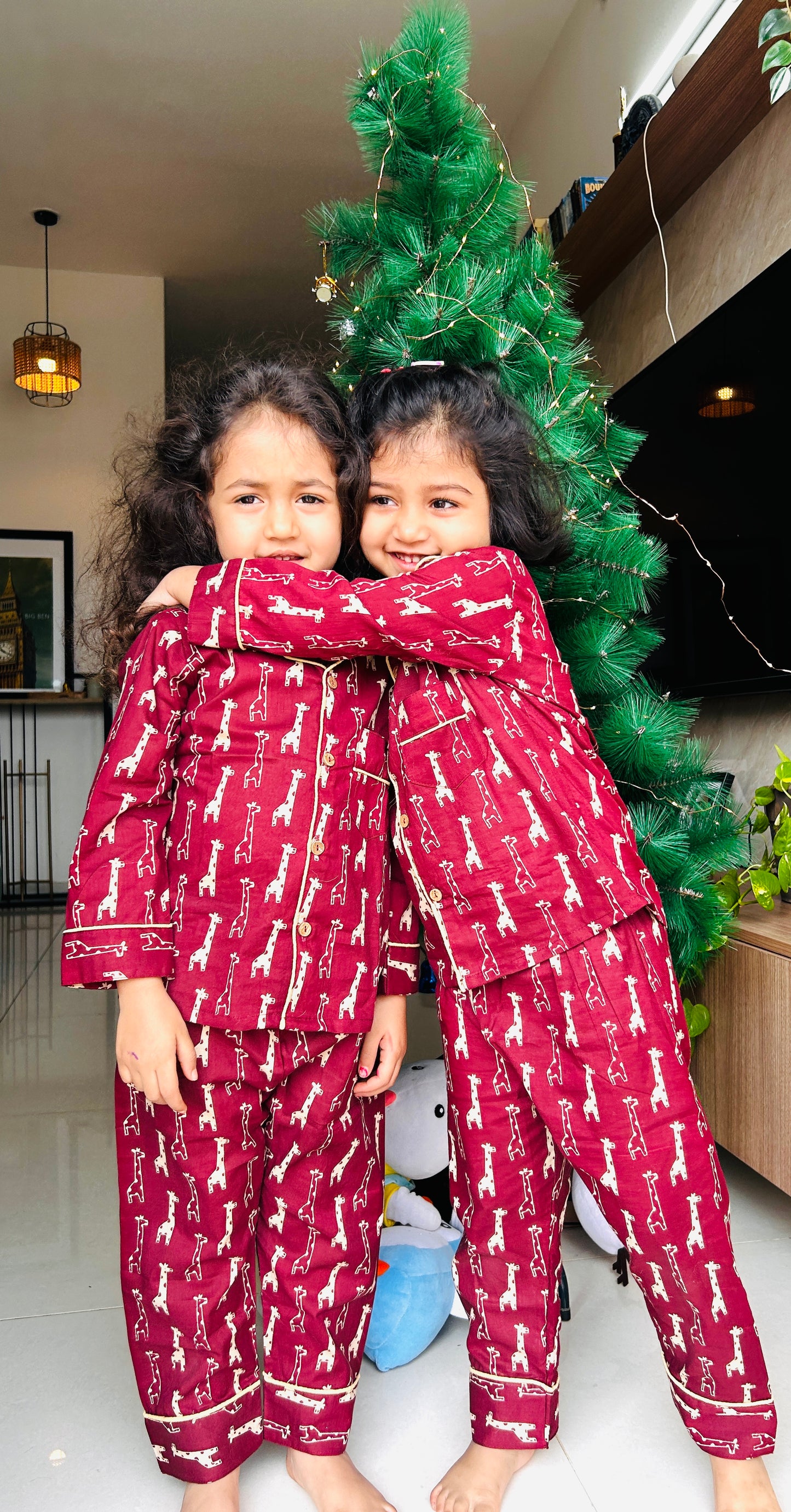 Red Cotton Christmas Pajama set for kids -