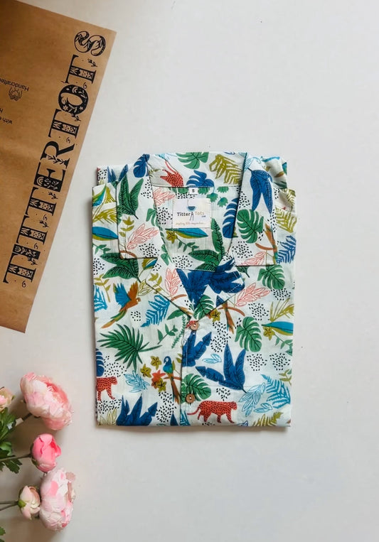 Multicolor Panther Print Twinning Shirts