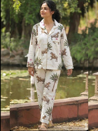 Women White Jungle hand block print PJs