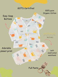 GOTS certified organic Muslin unisex Pajama set for Babies| Crab