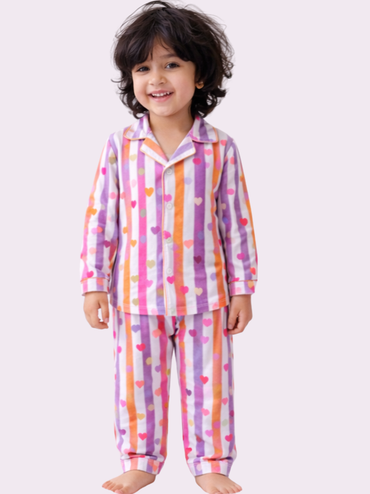 Multicolored stripes heart Night suit