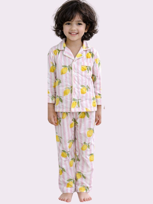 Pink Lemon Stripes Night suit