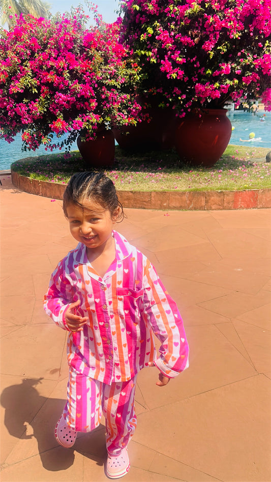 Rainbow heart stripes cotton Night suit