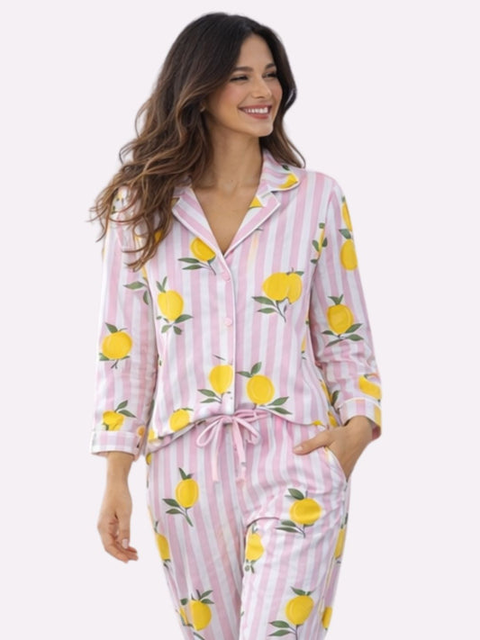 Pink Lemon Bliss Cotton Nightwear for Women – Relaxed Fit Pajama Set
