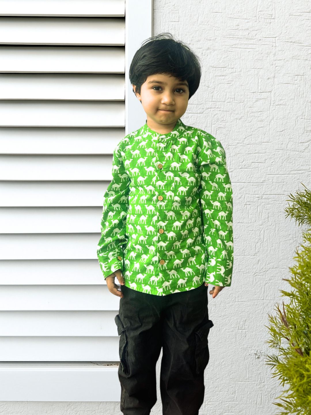 Boys Pure Cotton Shirt Green