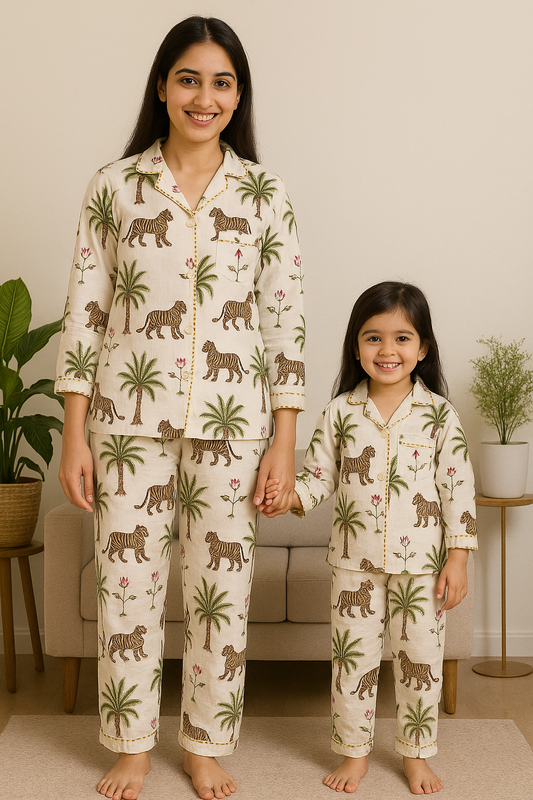 White Jungle daughter/son twinning sets