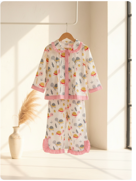 Handcrafted Turtle Pink Animal Print Night Dress