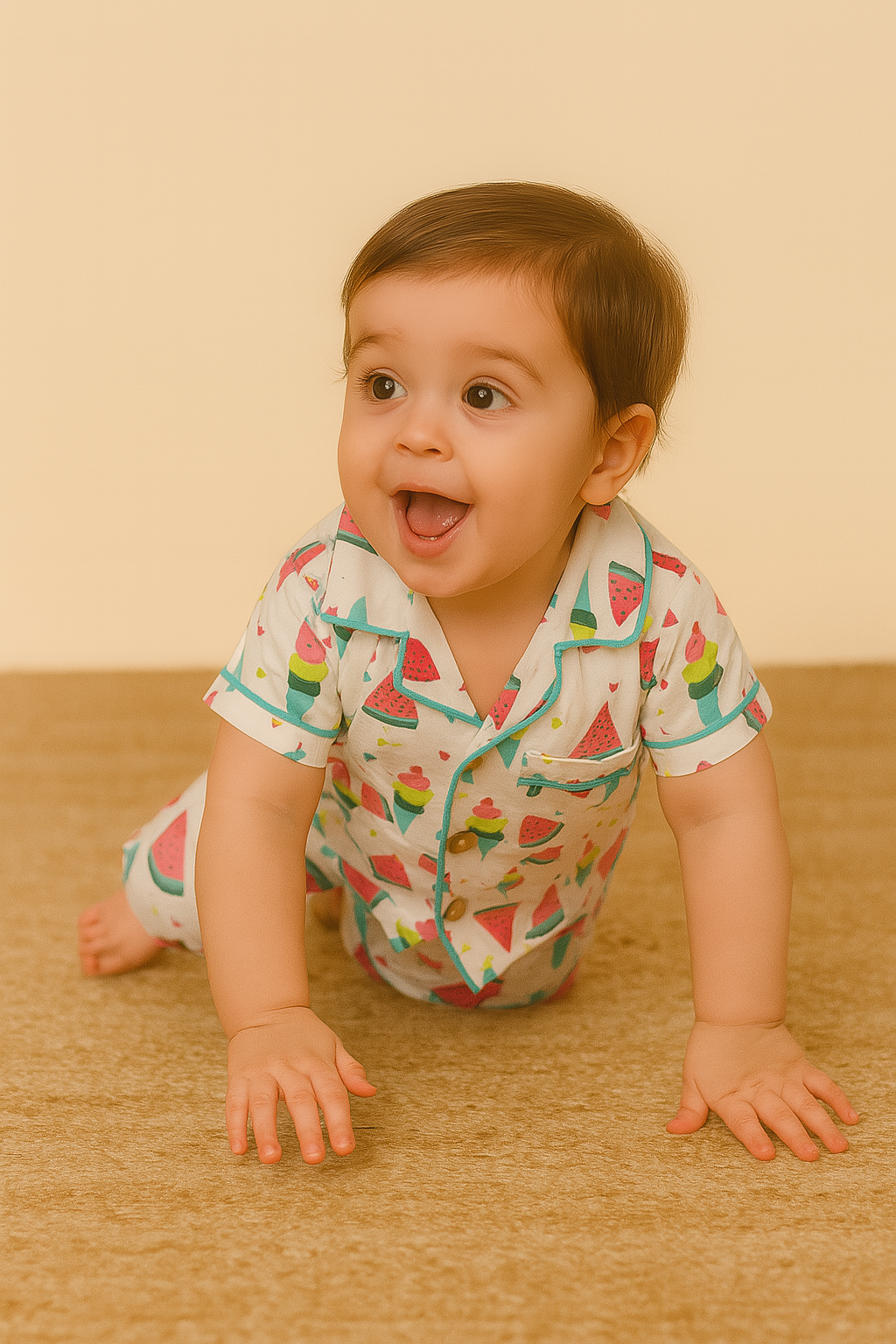 Multicolor Fruit Print Night Suit- Half Sleeve