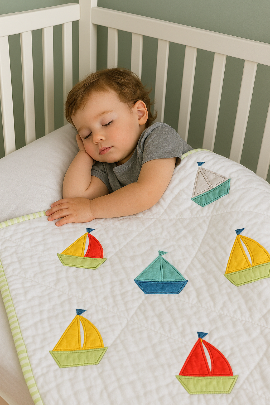 Sailboat Pure Cotton Baby Quilt – Handcrafted Comfort for Newborns & Toddlers
