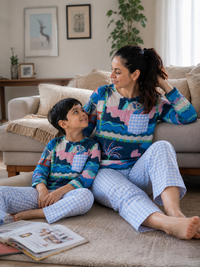 Blue white ocean kurta pajama matching set