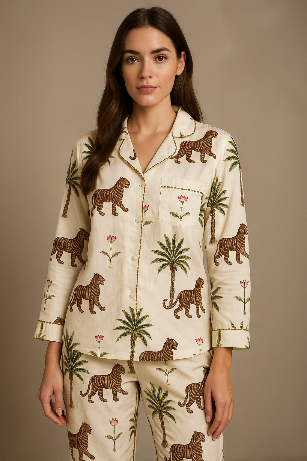 White Jungle print PJs- Adults