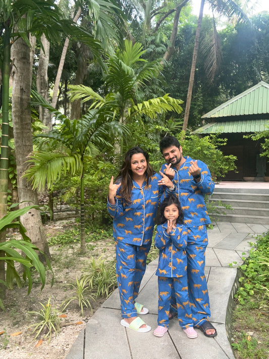 The Blue Panther family Pack twinning Pajama sets-Pure Cotton