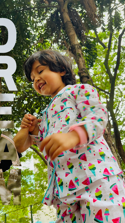 Icecream Multicolor Print Night Suit- Full Sleeve