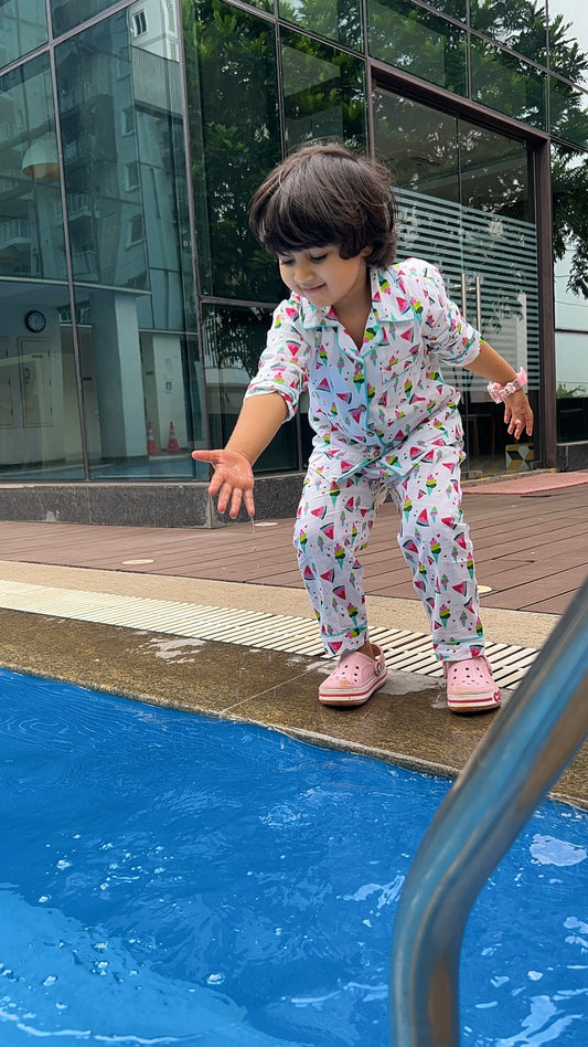 Icecream Multicolor Print Night Suit- Full Sleeve