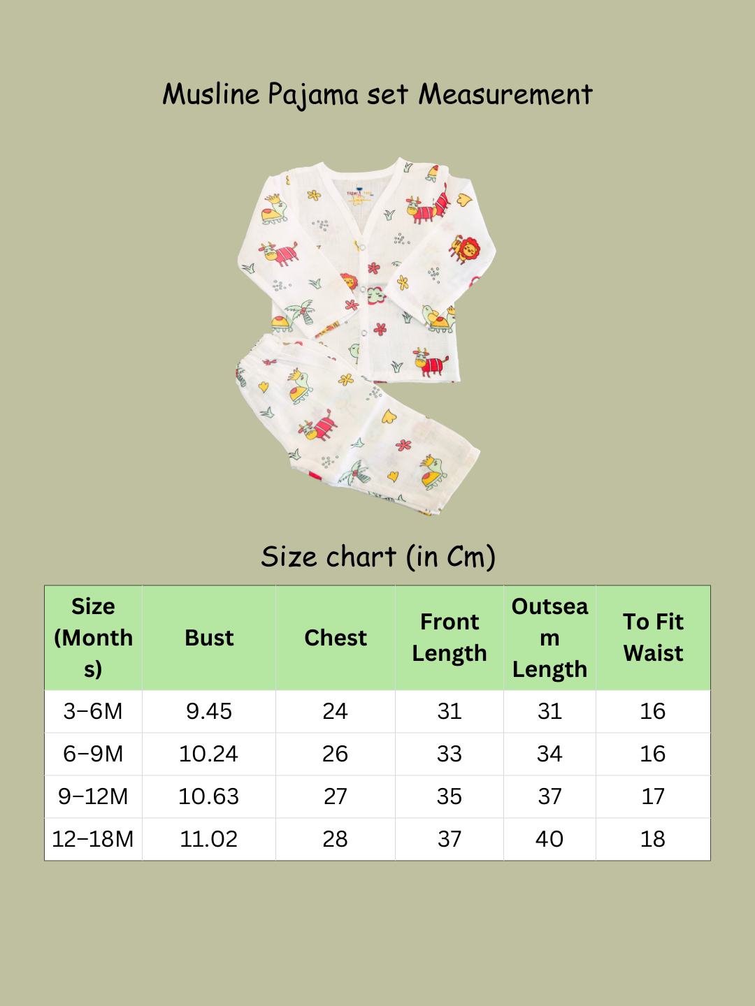 GOTS certified organic Muslin unisex Pajama set for Babies| Fruit