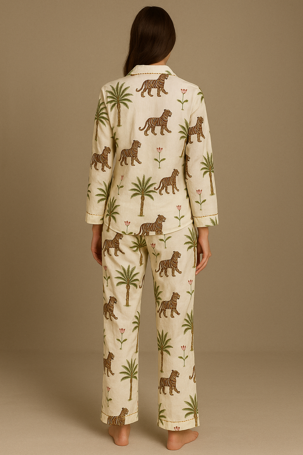White Jungle print PJs- Adults