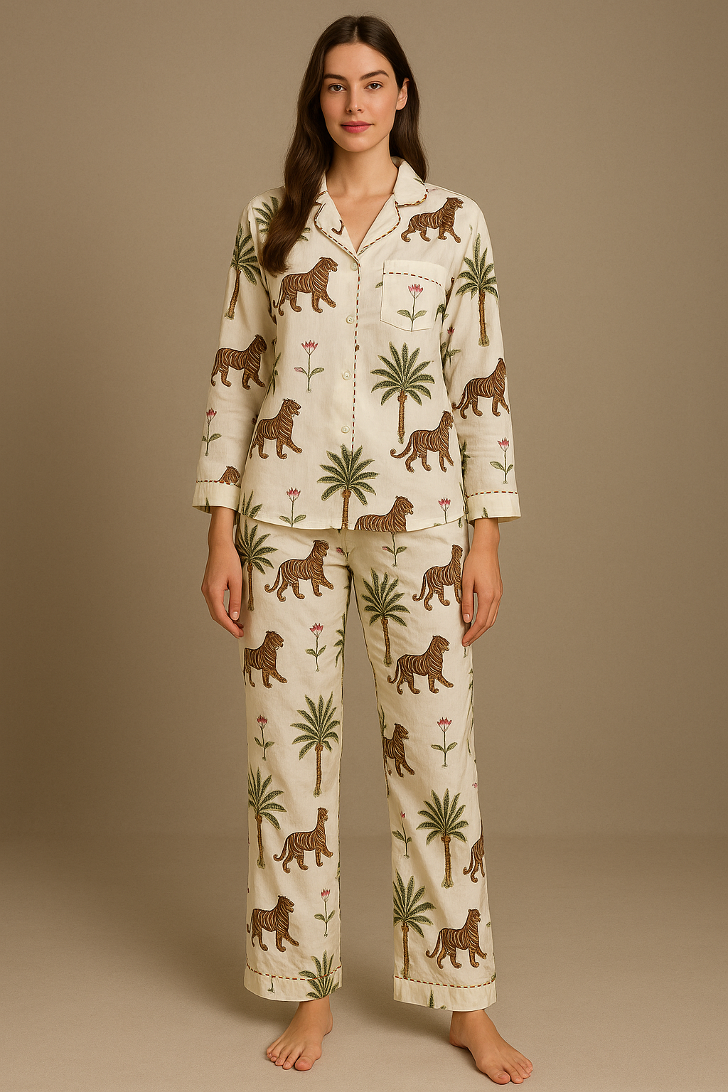 White Jungle print PJs- Adults