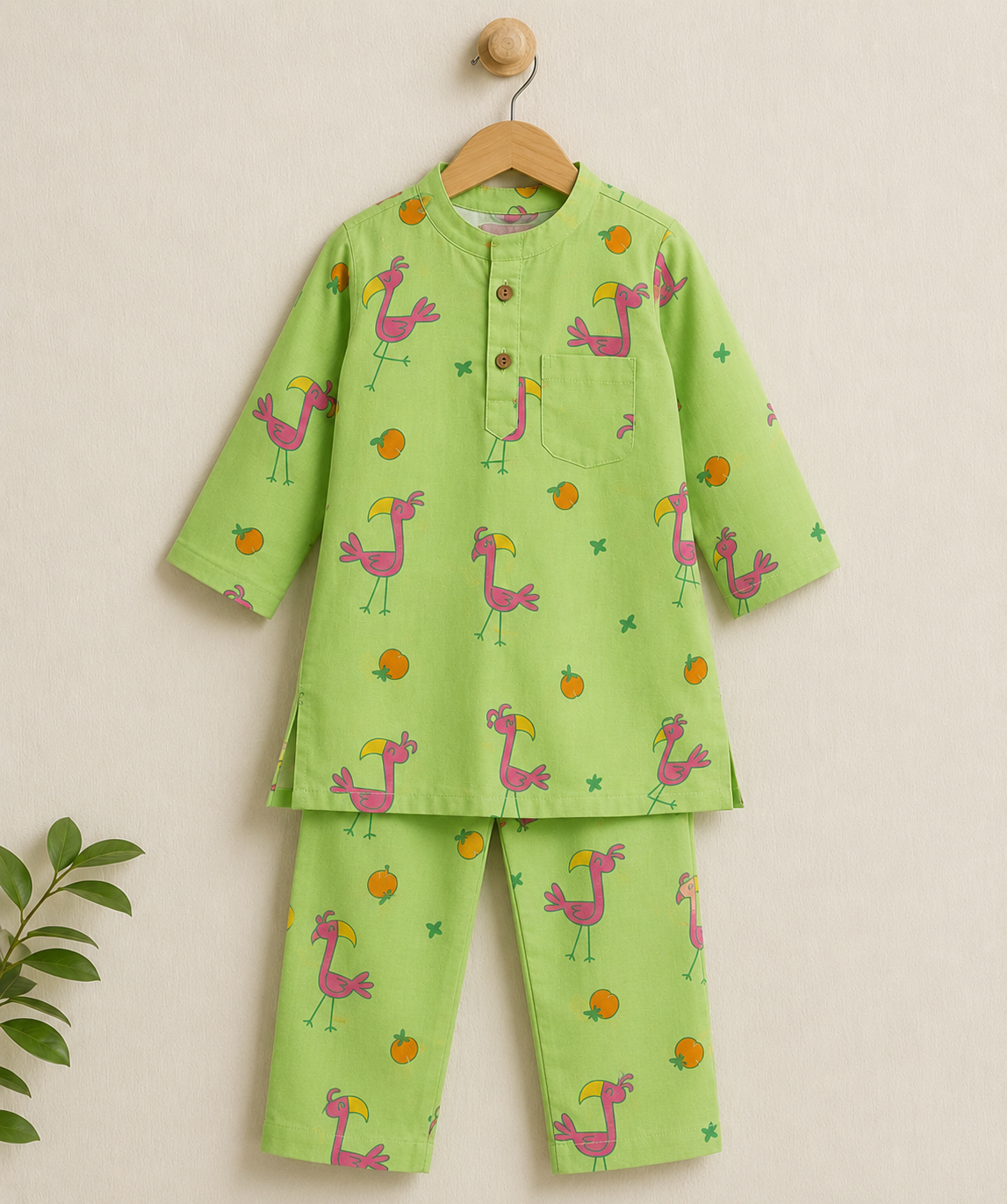 Green Flamingo Fiesta Cotton Pajama Set