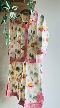 Handcrafted Turtle Pink Stripe Animal Print Night Dress