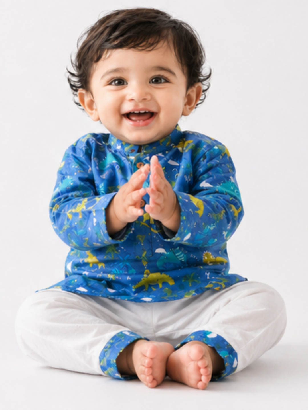 Little Voyager– Blue Dino Kurta Pajama with Border | Pure Cotton