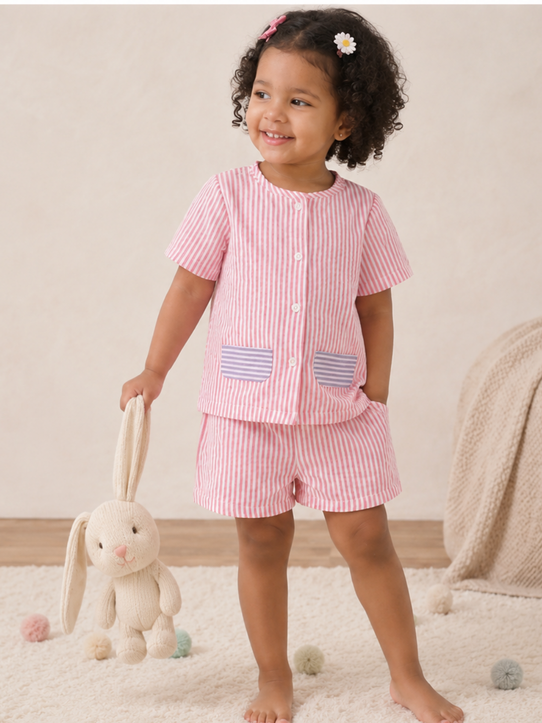 Pink Kids Striped Cotton Co-ord Set | Casual Wear | Tittertots