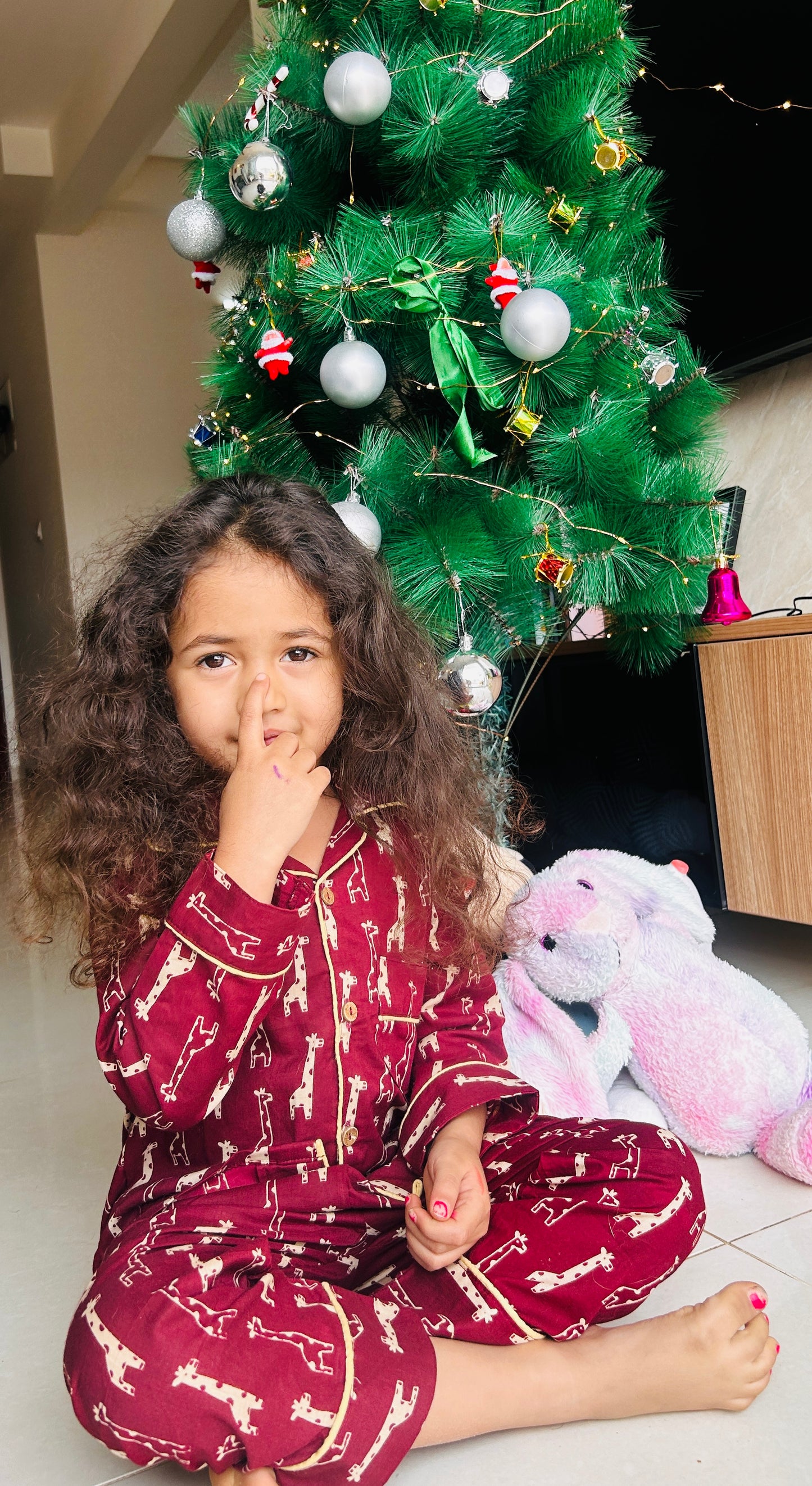 Red Cotton Christmas Pajama set for kids -