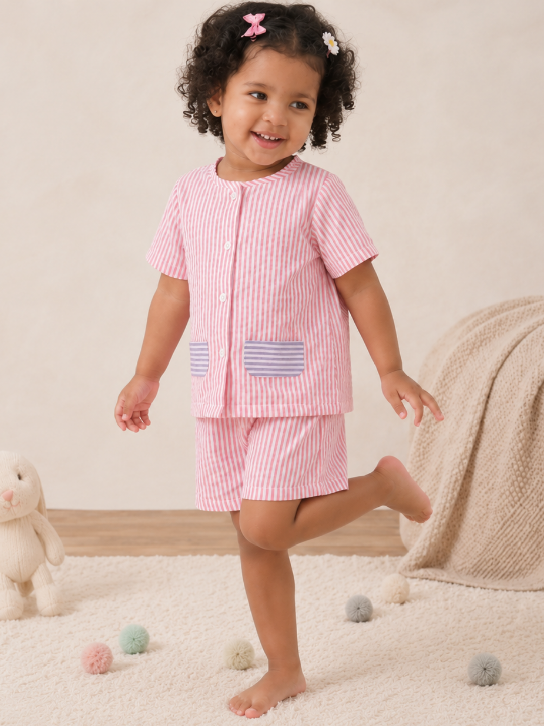 Pink Kids Striped Cotton Co-ord Set | Casual Wear | Tittertots