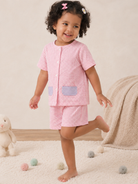 Pink Kids Striped Cotton Co-ord Set | Casual Wear | Tittertots