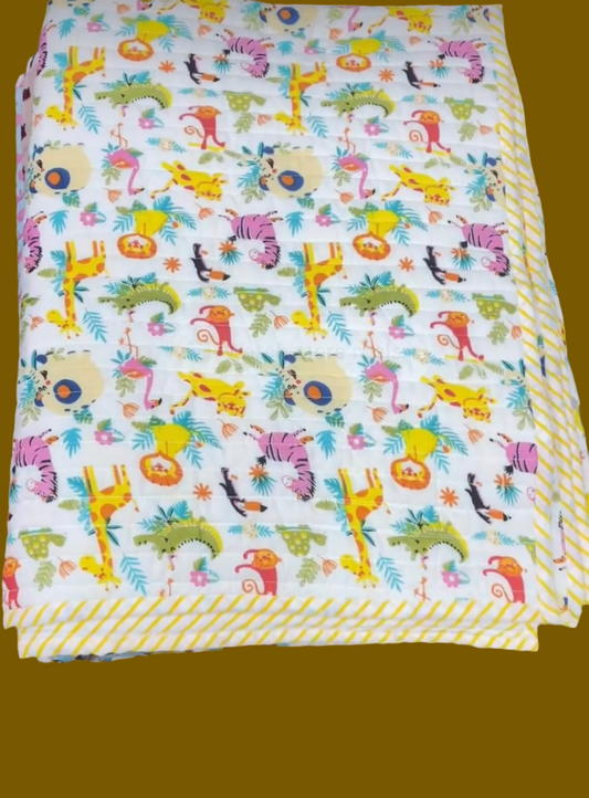 Animal print  Handblock Baby quilt