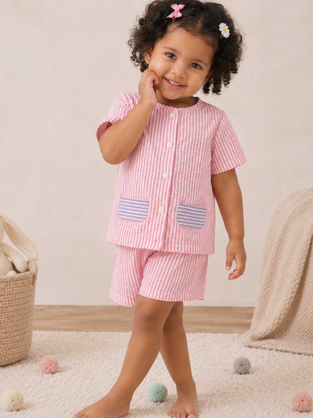 Pink Kids Striped Cotton Co-ord Set | Casual Wear | Tittertots
