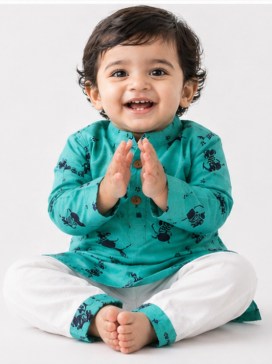 Playful Paw– Green Dog Kurta Pajama with Border | Pure Cotton