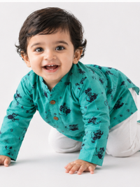 Playful Paw– Green Dog Kurta Pajama with Border | Pure Cotton