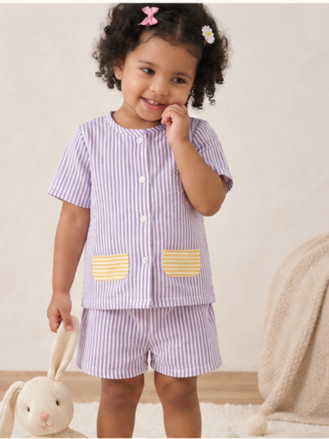 Purple Kids Striped Cotton Co-ord Set | Casual Wear | Tittertots