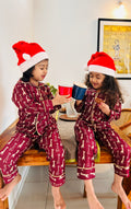 Tittertots Burgundy Red Giraffe Print Pure Cotton Kids Night Suit