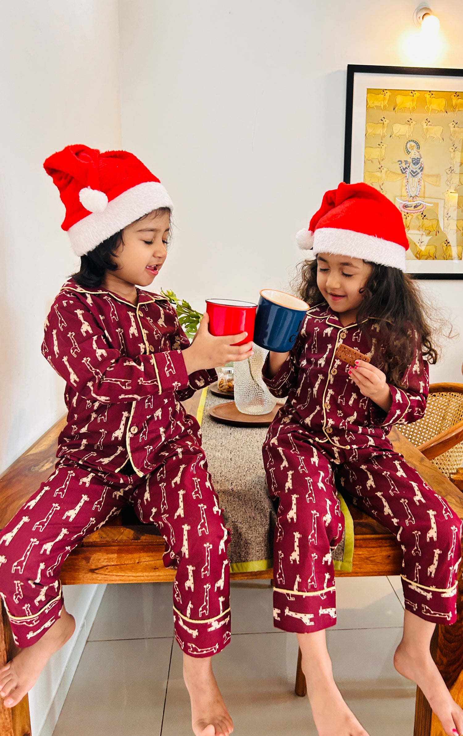 Red Cotton Christmas Pajama set for kids -