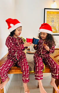 Red Cotton Christmas Pajama set for kids -
