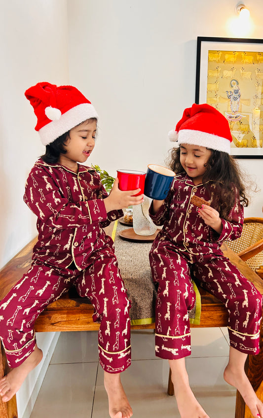 Red Cotton Christmas Pajama set for kids -