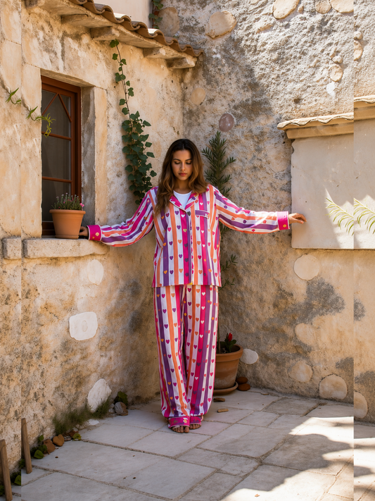 Mullticolor Striped Cotton Nightwear for Women – Relaxed Fit Pajama Set