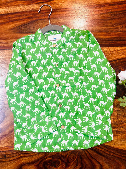 Boys Pure Cotton Shirt Green