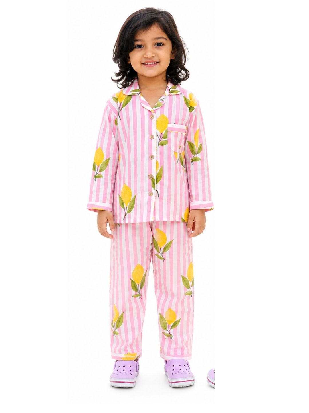 Pink Lemon Stripes Night suit