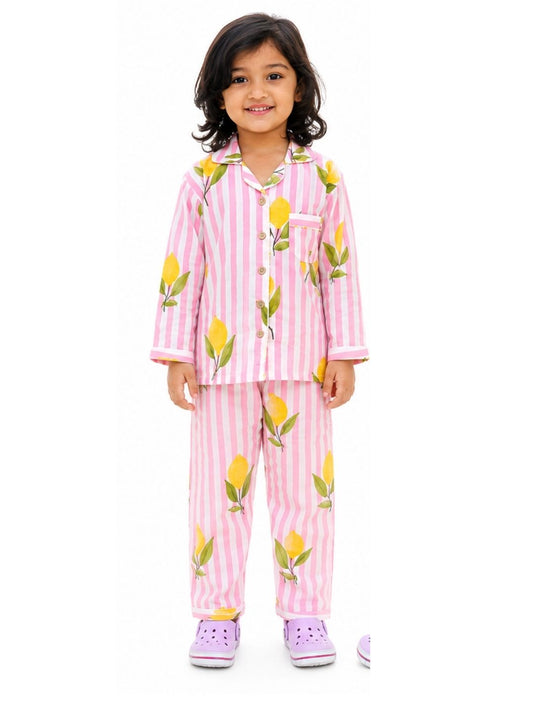 Pink Lemon Stripes Night suit
