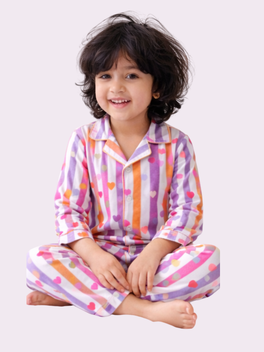 Multicolored stripes heart Night suit