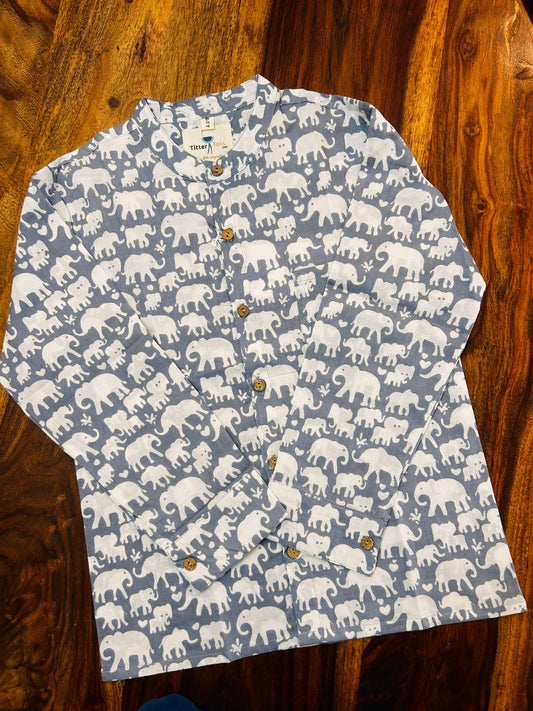 Boys Pure cotton Grey Tusk Shirt -Full sleeve