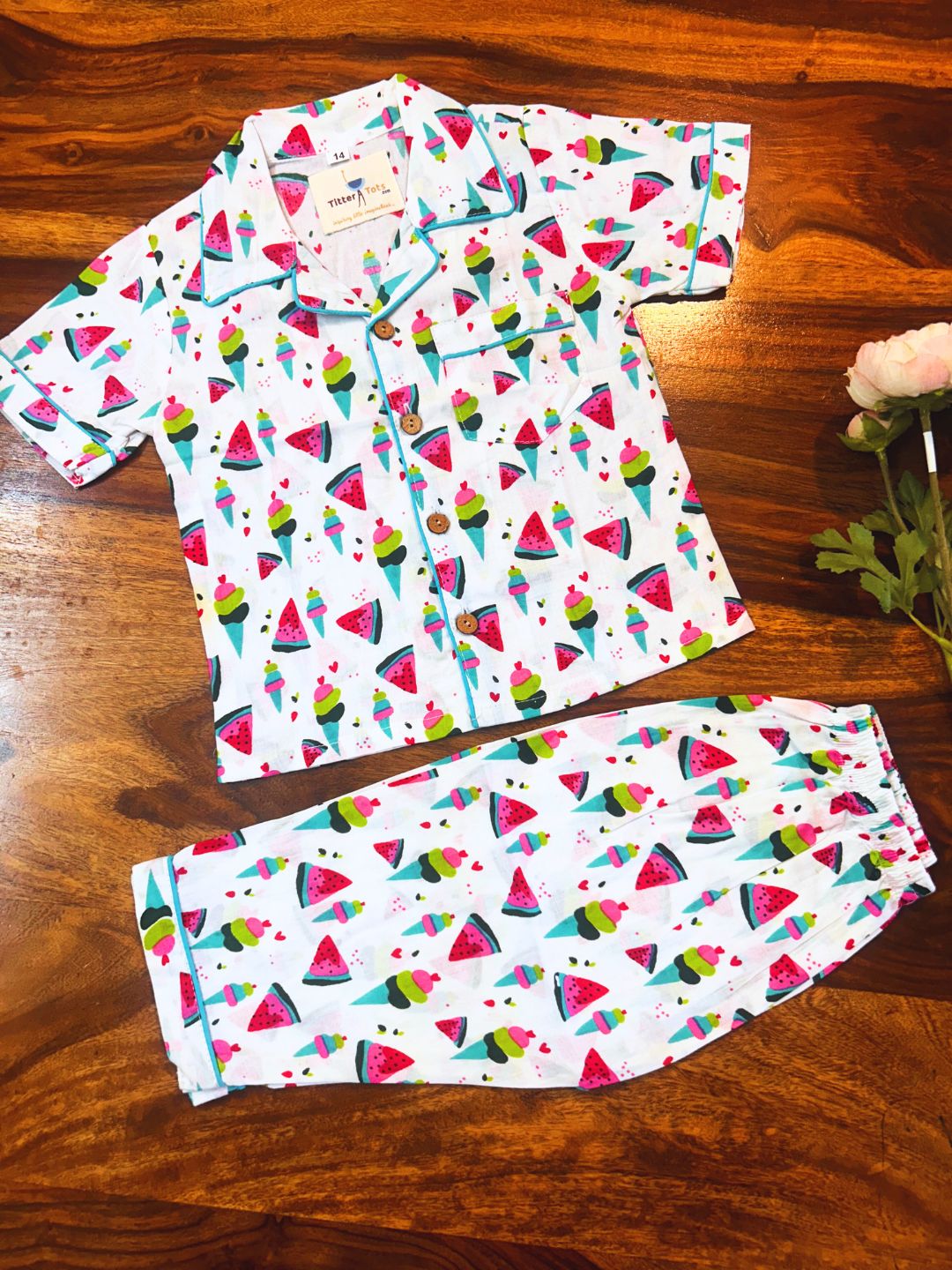 Multicolor Fruit Print Night Suit- Half Sleeve