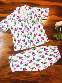 Multicolor Fruit Print Night Suit- Half Sleeve