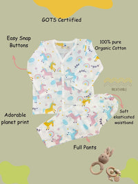 GOTS certified organic Muslin unisex Pajama set for Babies| Unicorn