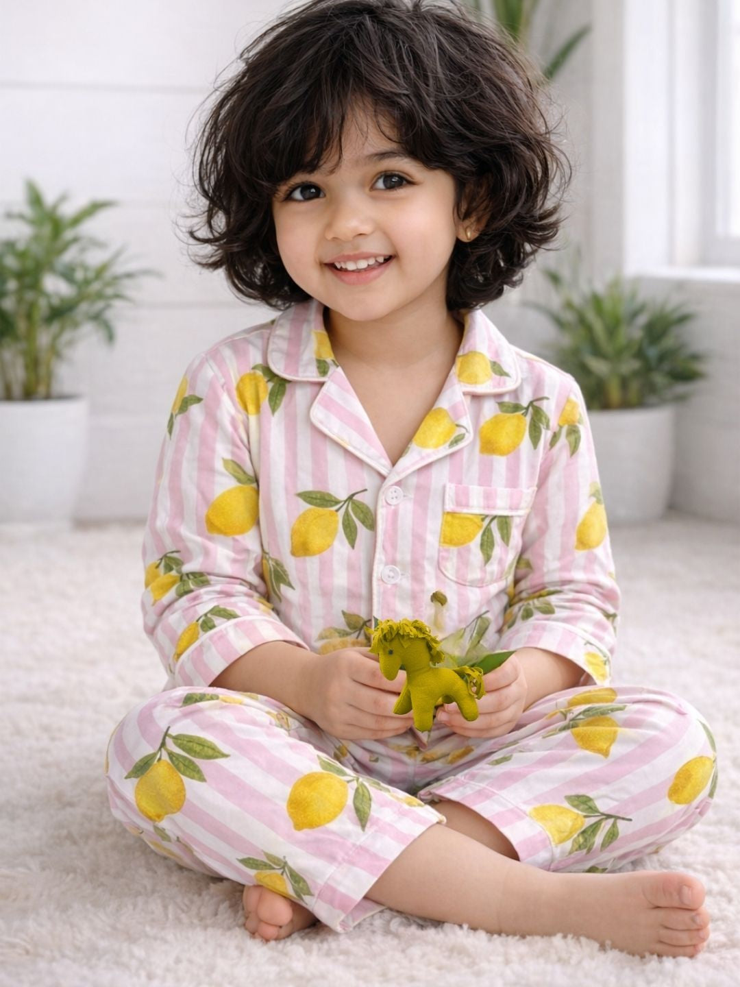 Pink Lemon Stripes Night suit