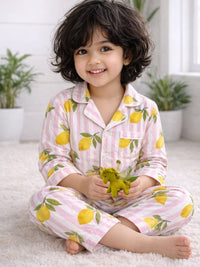 Pink Lemon Stripes Night suit