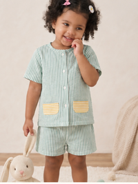 Green Kids Striped Cotton Co-ord Set | Casual Wear | Tittertots